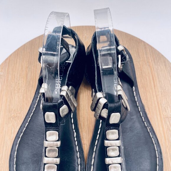 Bernardo Sandals Womens 9 Black Leather Ankle Strap Thong Studded - Picture 4 of 10